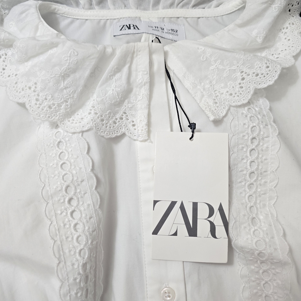 ZARA White Eyelet Lace Collar Button-Up Blouse - Picture 7 of 12